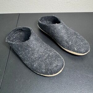 Glerups Mens Charcoal Grey 100% Wool Felt Slip-On Slippers Leather Sole Size 46